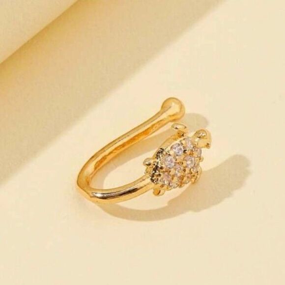 GOLD DIAMOND TURTLE NOSE RING/CUFF - Picture 4 of 4